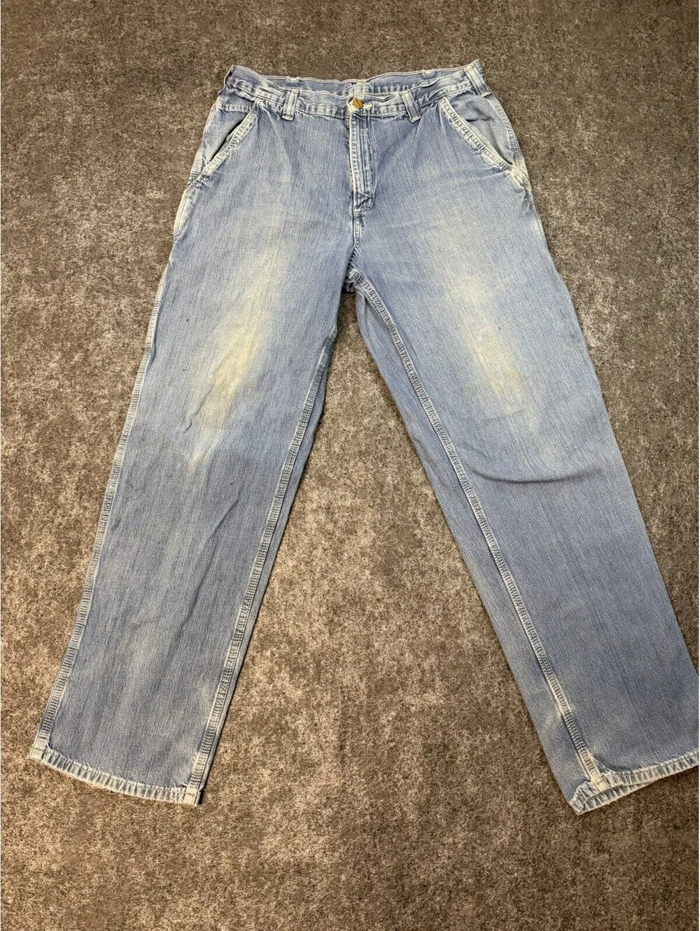 Carhartt Dungaree Fit Carpenter Jeans Mens 34x32 Light Wash Work Denim Pants
